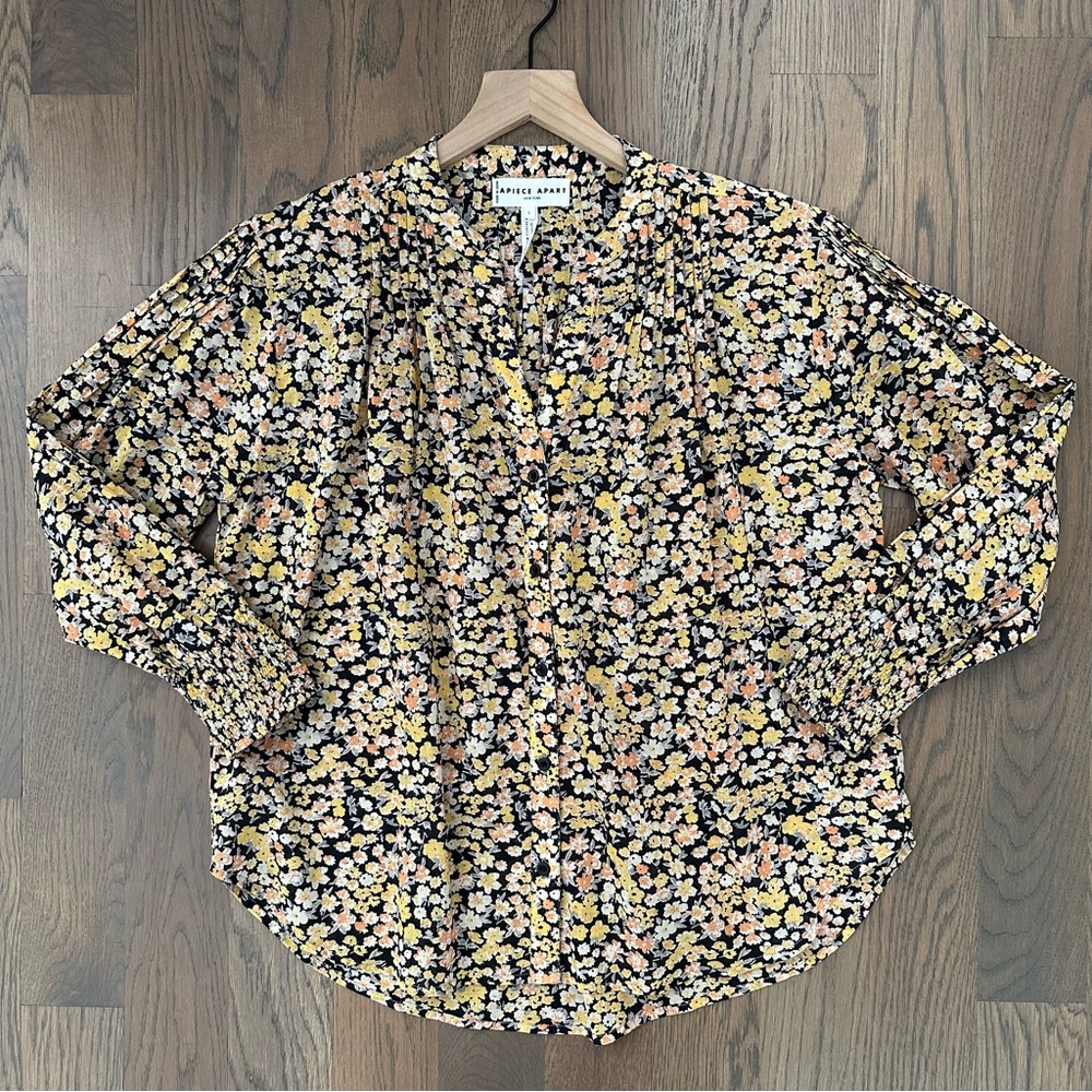 Apiece Apart Yerba Button Front Long Sleeve Blouse in Black Floral Size Small
